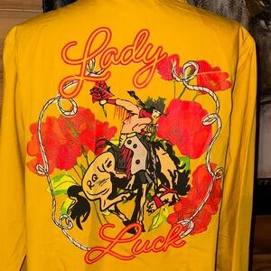 Lady Luck mustard Yellow Graphic Top